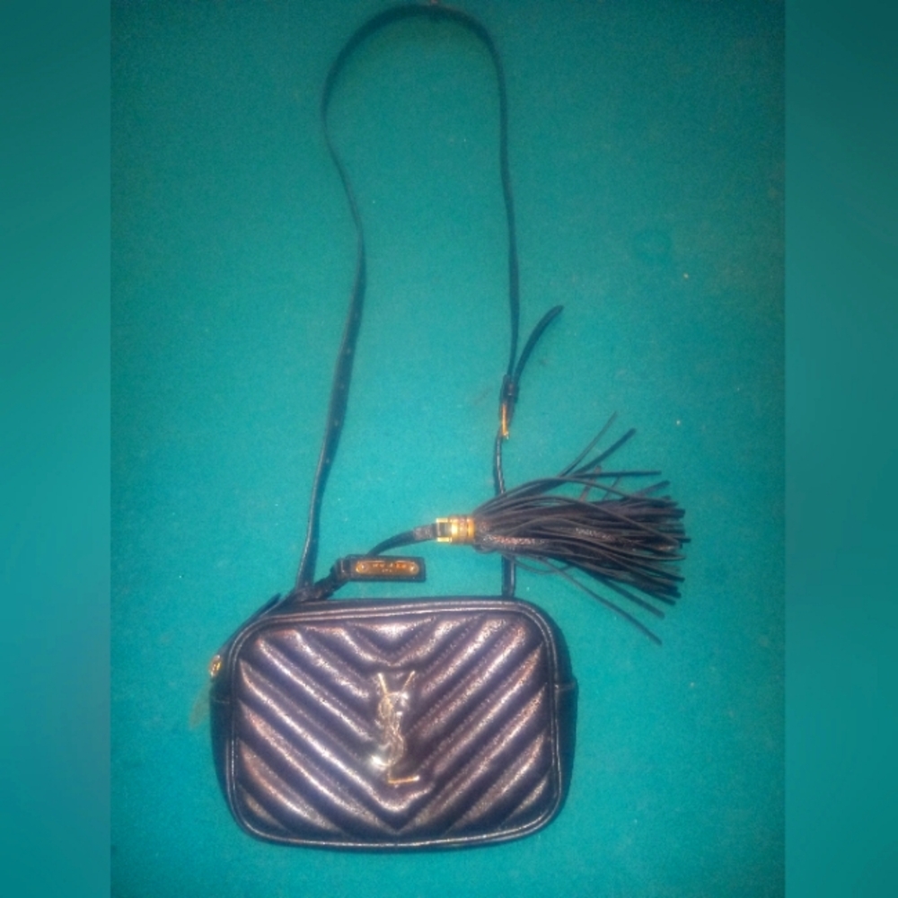 YSL Saint Laurent cross bag black and gold